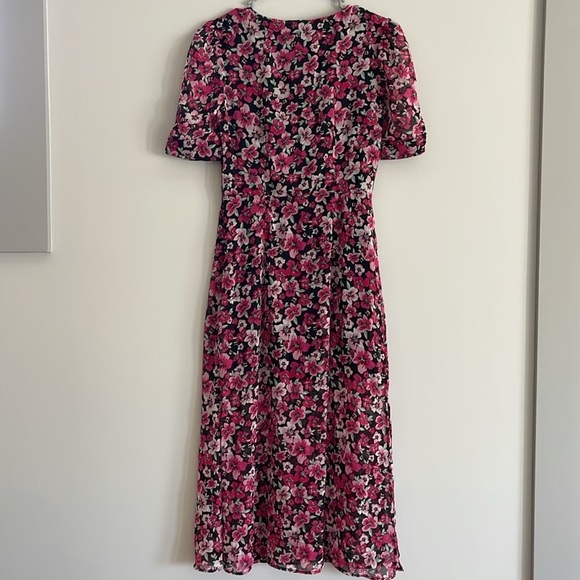 NEW H&M Floral Puff Sleeve V Neck Midi Dress XXS Fall - Picture 8 of 9